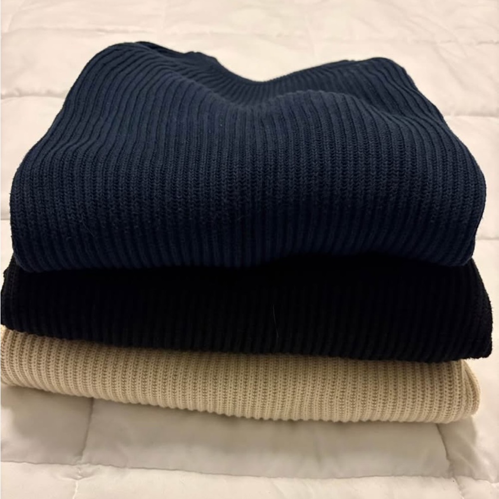 Denver Hayes Men's Ribbed Sweater Set - Navy, Black, and Cream, Size Medium